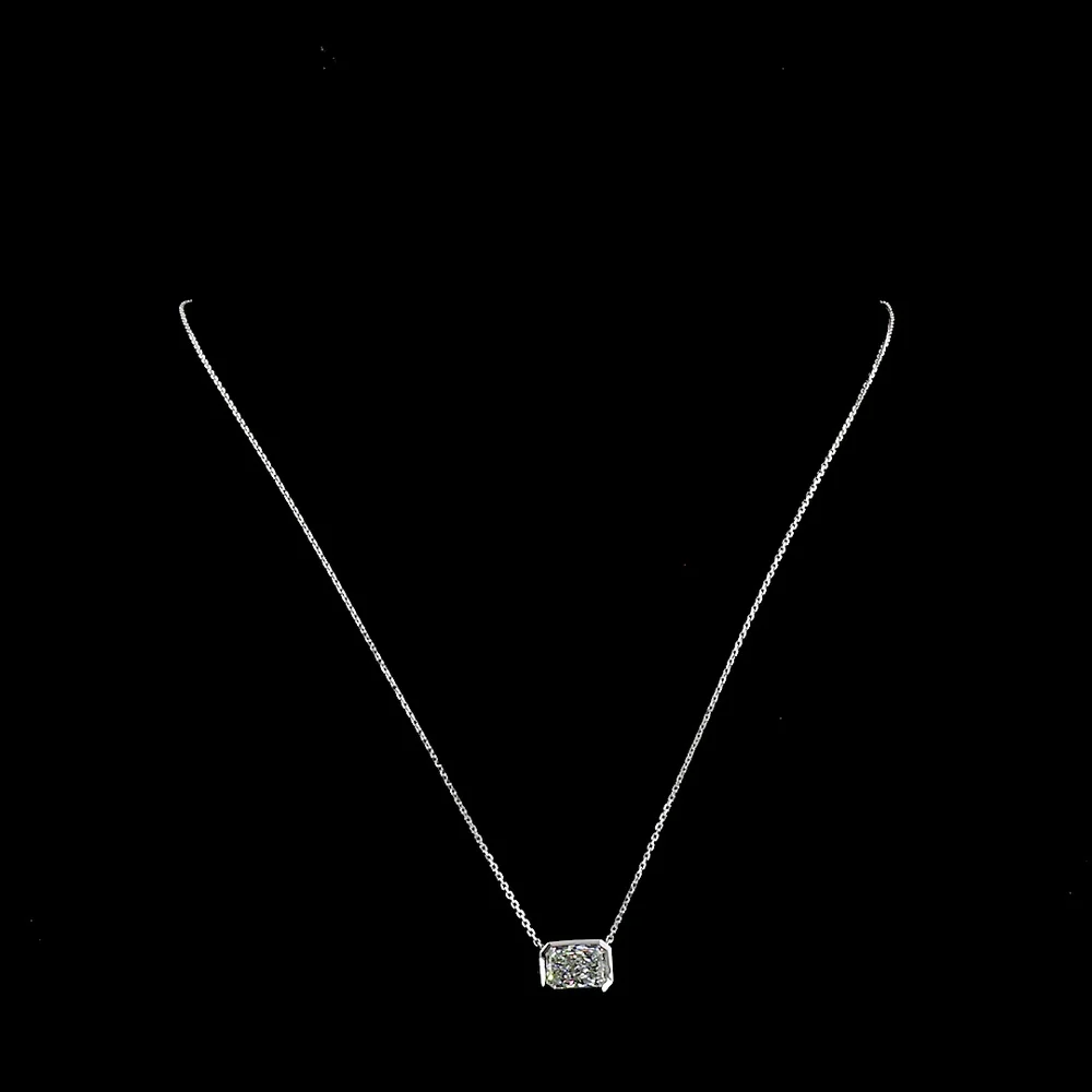 14K White Gold East-West Radiant Cut Solitaire Pendant with Bezel Set Lab Diamond - 2.02 Carats Total Diamond Weight - Covaloro Fine Jewelry - Image 4