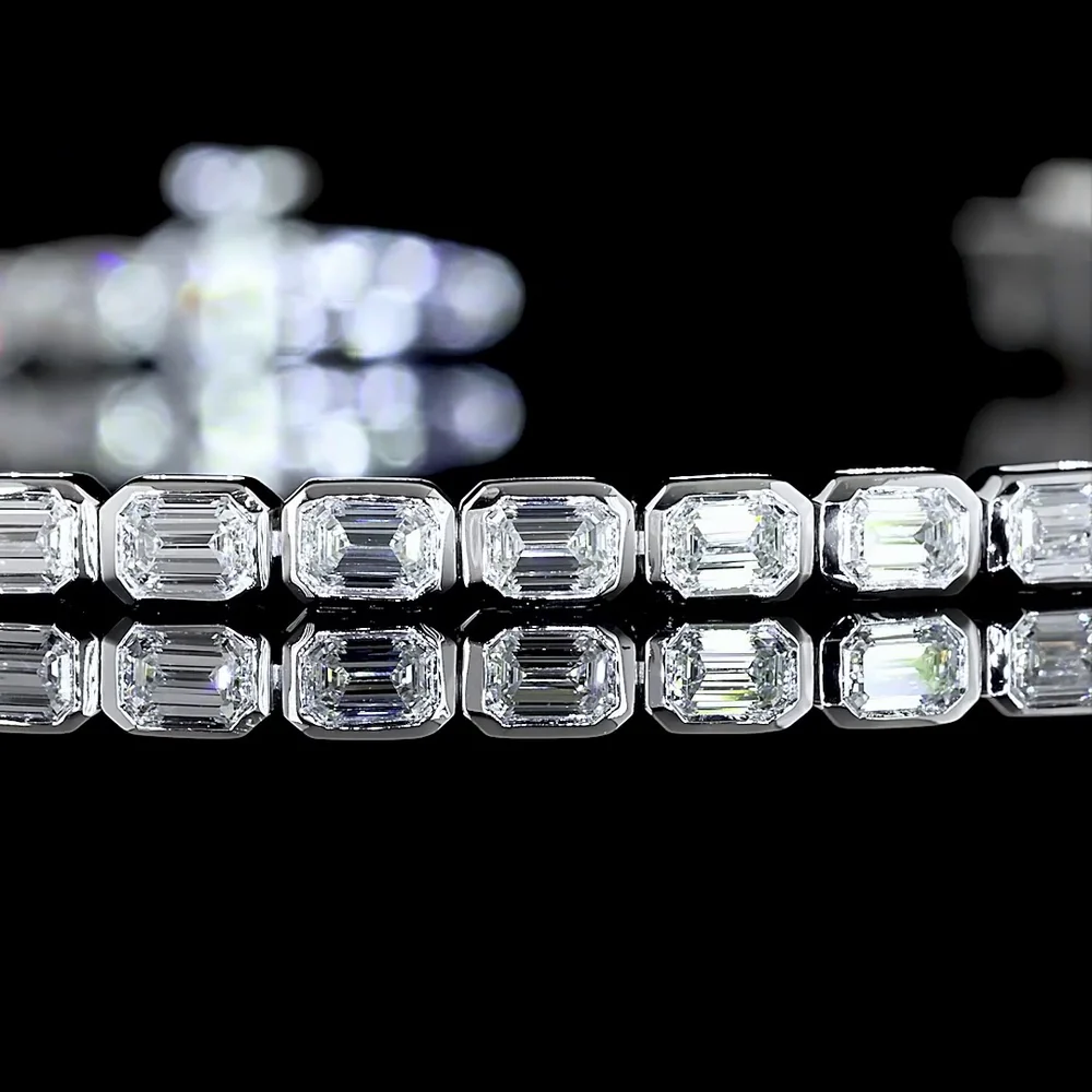 14K White Gold East-West Set Tennis Bracelet with 47 Bezel-Set Emerald Cut Lab Diamonds - 2.42 Carat Total Weight - Covaloro Fine Jewelry - Image 2