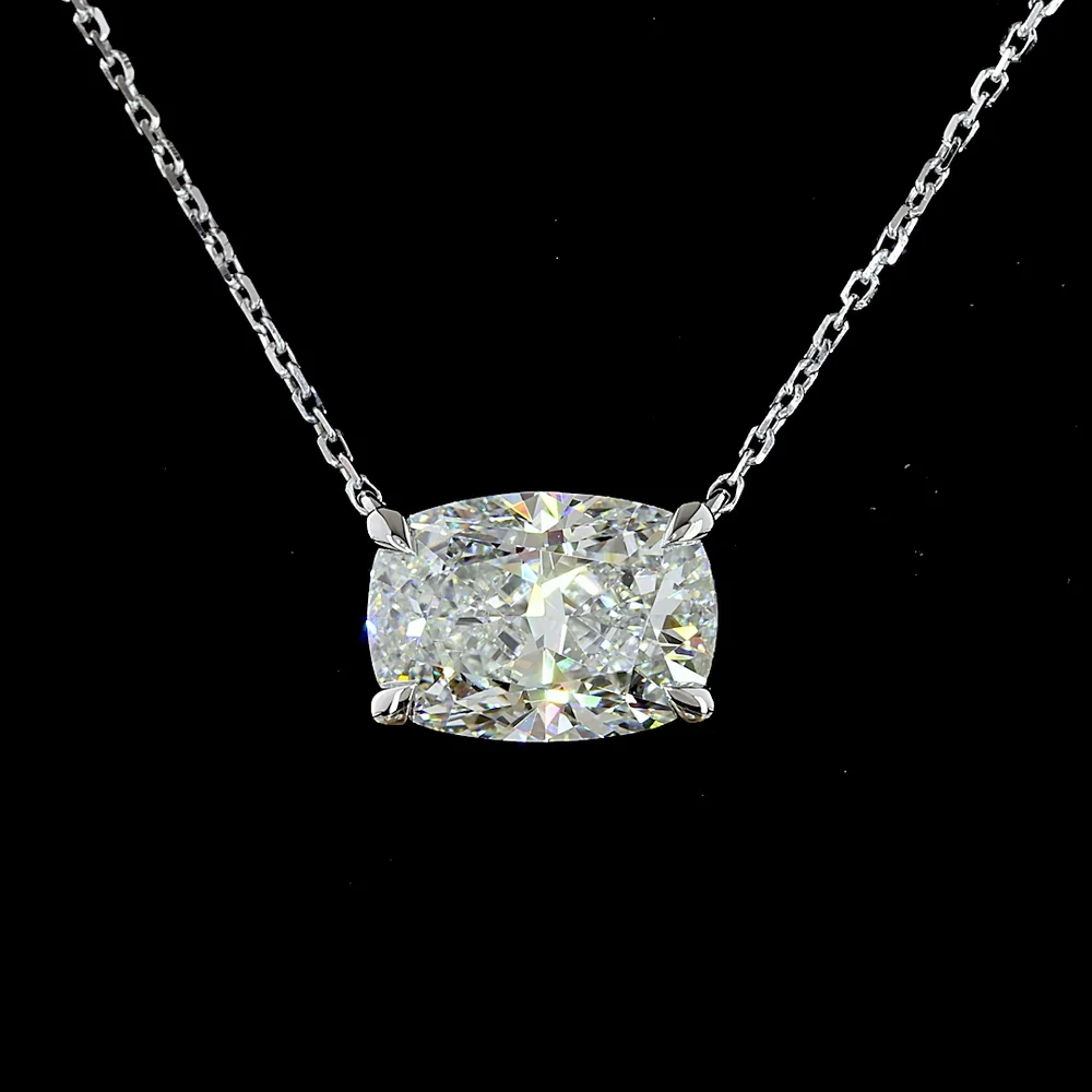 14K White Gold East-West Solitaire Pendant with 3.05 Carat Cushion Brilliant Cut Lab Diamond - IGI Certified E-F VVS2 - Covaloro Fine Jewelry - Image 2