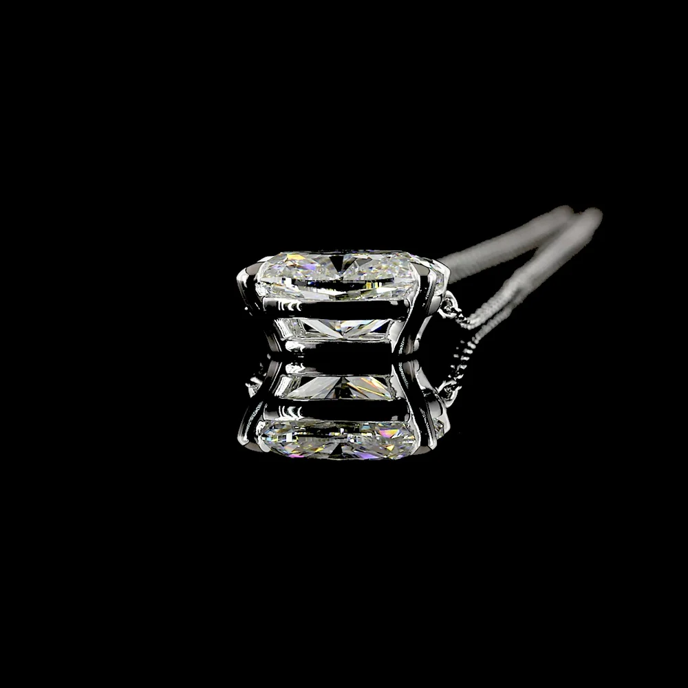 14K White Gold East-West Solitaire Pendant with 3.05 Carat Cushion Brilliant Cut Lab Diamond - IGI Certified E-F VVS2 - Covaloro Fine Jewelry - Image 3