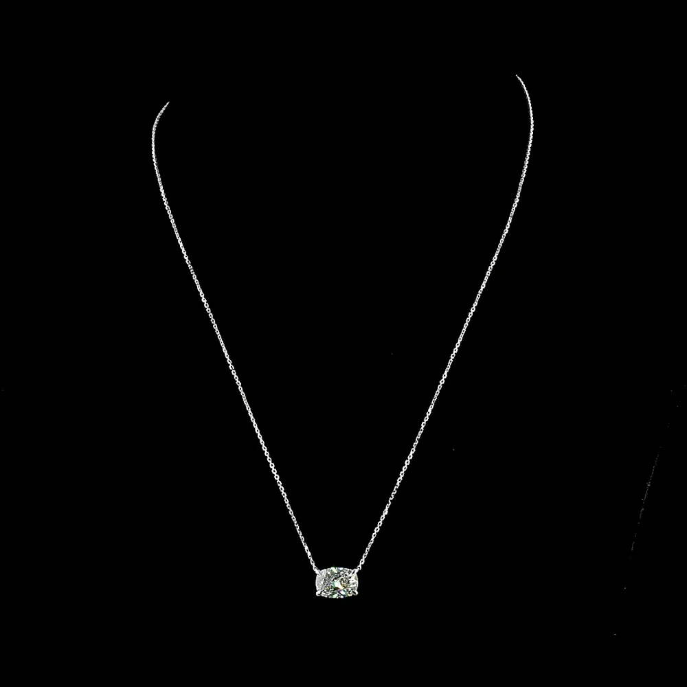 14K White Gold East-West Solitaire Pendant with 3.05 Carat Cushion Brilliant Cut Lab Diamond - IGI Certified E-F VVS2 - Covaloro Fine Jewelry - Image 4