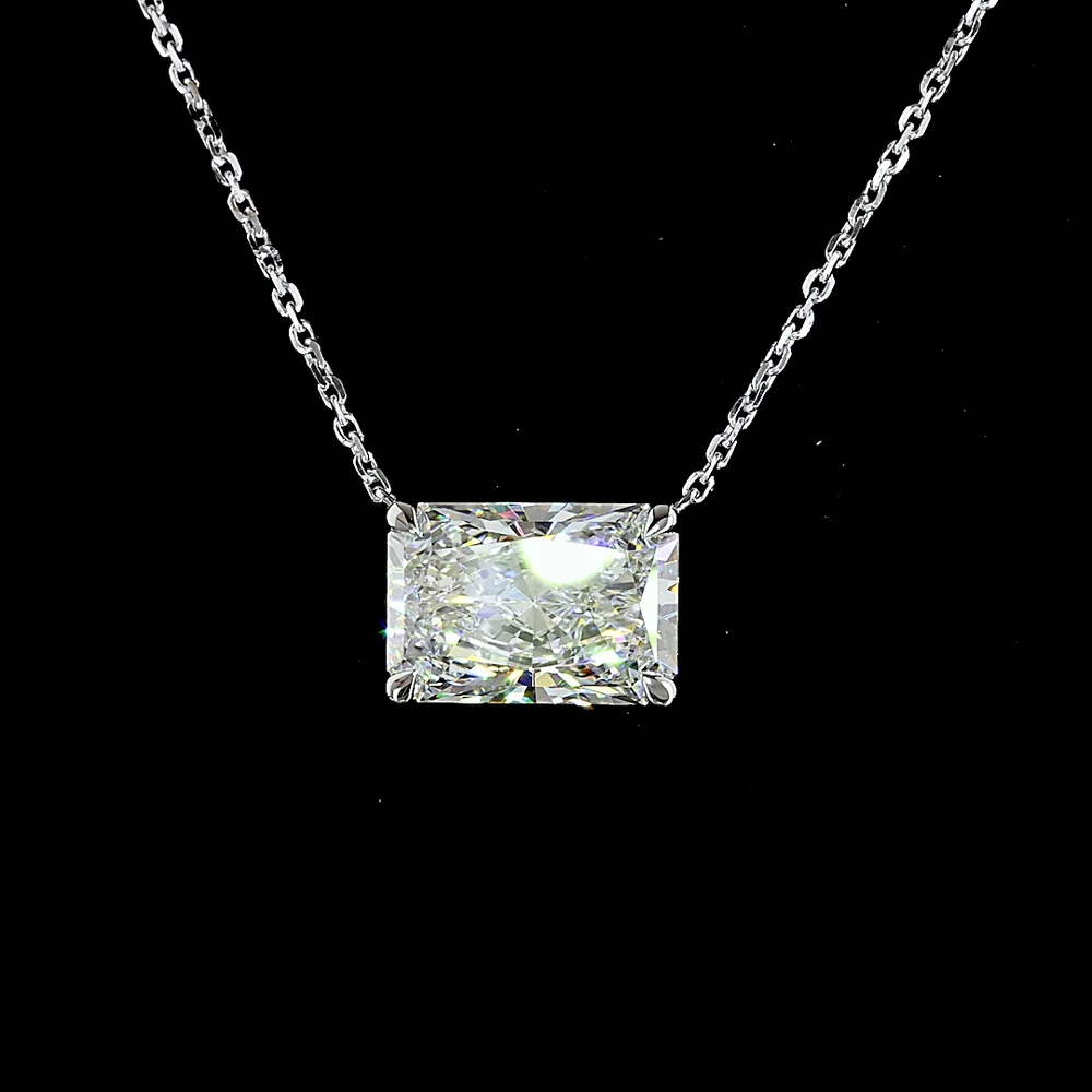 14K White Gold East-West Solitaire Pendant with 3.15 Carat Radiant Cut IGI Certified Lab Diamond - E-F Color VVS2 Clarity - Covaloro Fine Jewelry - Image 2