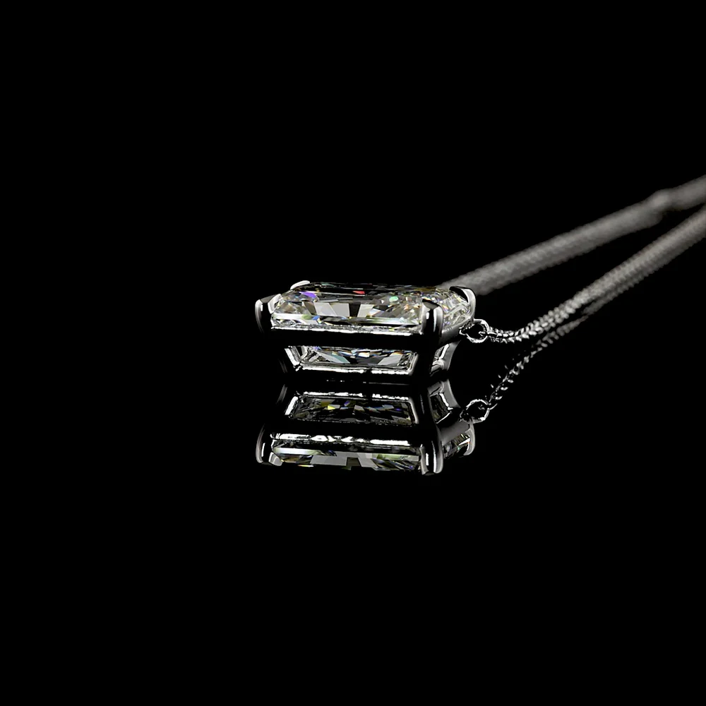 14K White Gold East-West Solitaire Pendant with 3.15 Carat Radiant Cut IGI Certified Lab Diamond - E-F Color VVS2 Clarity - Covaloro Fine Jewelry - Image 3