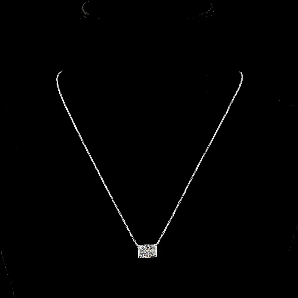 14K White Gold East-West Solitaire Pendant with 3.15 Carat Radiant Cut IGI Certified Lab Diamond - E-F Color VVS2 Clarity - Covaloro Fine Jewelry - Image 4