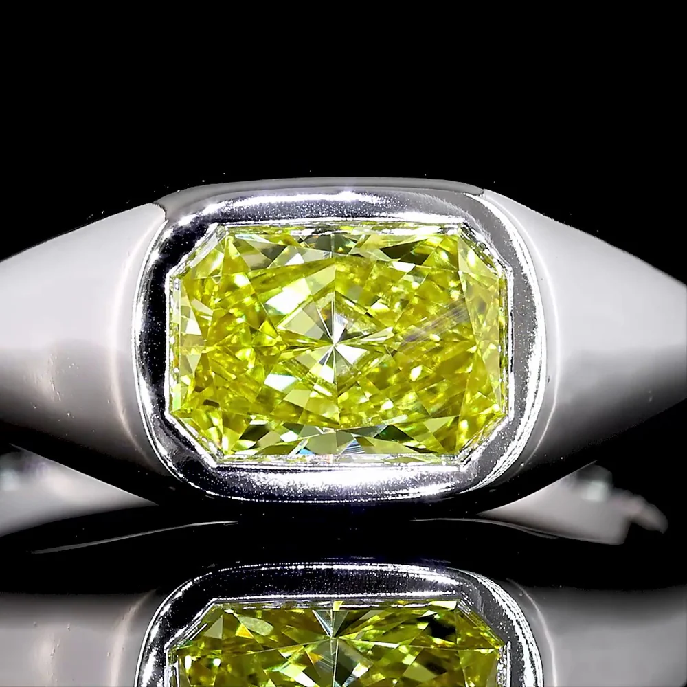 14K White Gold East-West Solitaire Ring with 0.82 Carat Radiant Cut Lab Grown Fancy Vivid Yellow Diamond - VS2 Clarity - Covaloro Fine Jewelry - Image 2