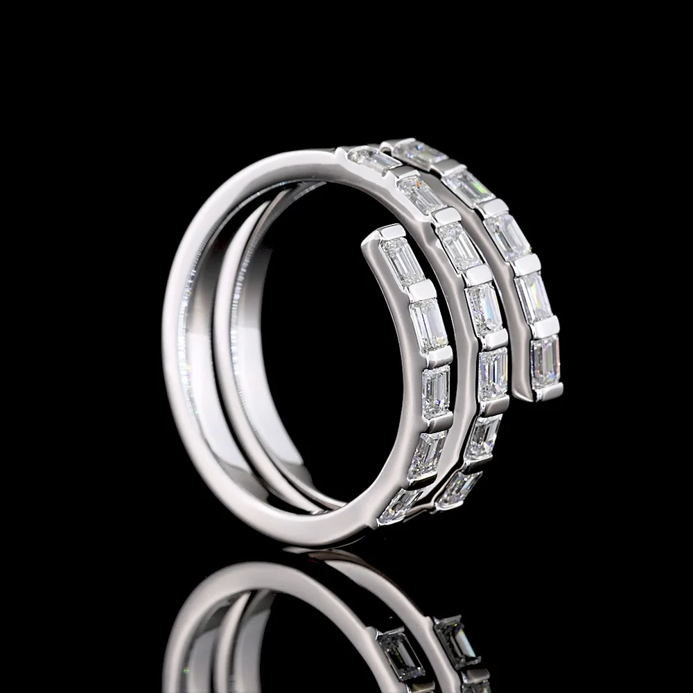 14K White Gold East-West Spiral Ring with Half Bezel Set Emerald Cut Lab Diamonds - 1.02 Carats Total Diamond Weight - Covaloro Fine Jewelry - Image 3