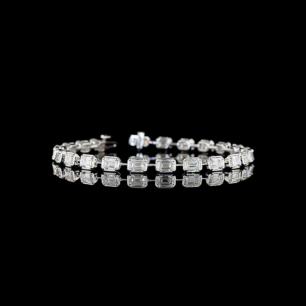 14K White Gold East-West Station Bracelet with 23 Emerald Cut Lab Diamonds - 7.06 Carat Total Weight, E-F Color, VS2 Clarity - Covaloro Fine Jewelry