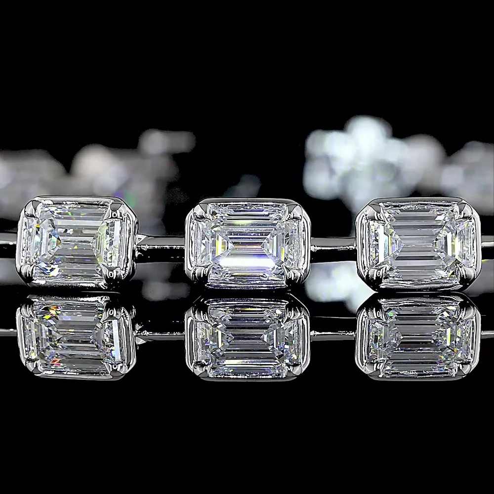 14K White Gold East-West Station Bracelet with 23 Emerald Cut Lab Diamonds - 7.06 Carat Total Weight, E-F Color, VS2 Clarity - Covaloro Fine Jewelry - Image 2