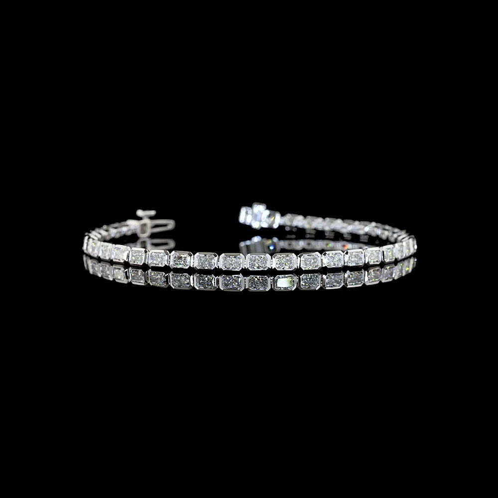 14K White Gold East-West Tennis Bracelet with Bezel Set Radiant Cut Lab Diamonds - 4.82 Total Carat Weight, E-F Color, VS1 Clarity - Covaloro Fine Jewelry