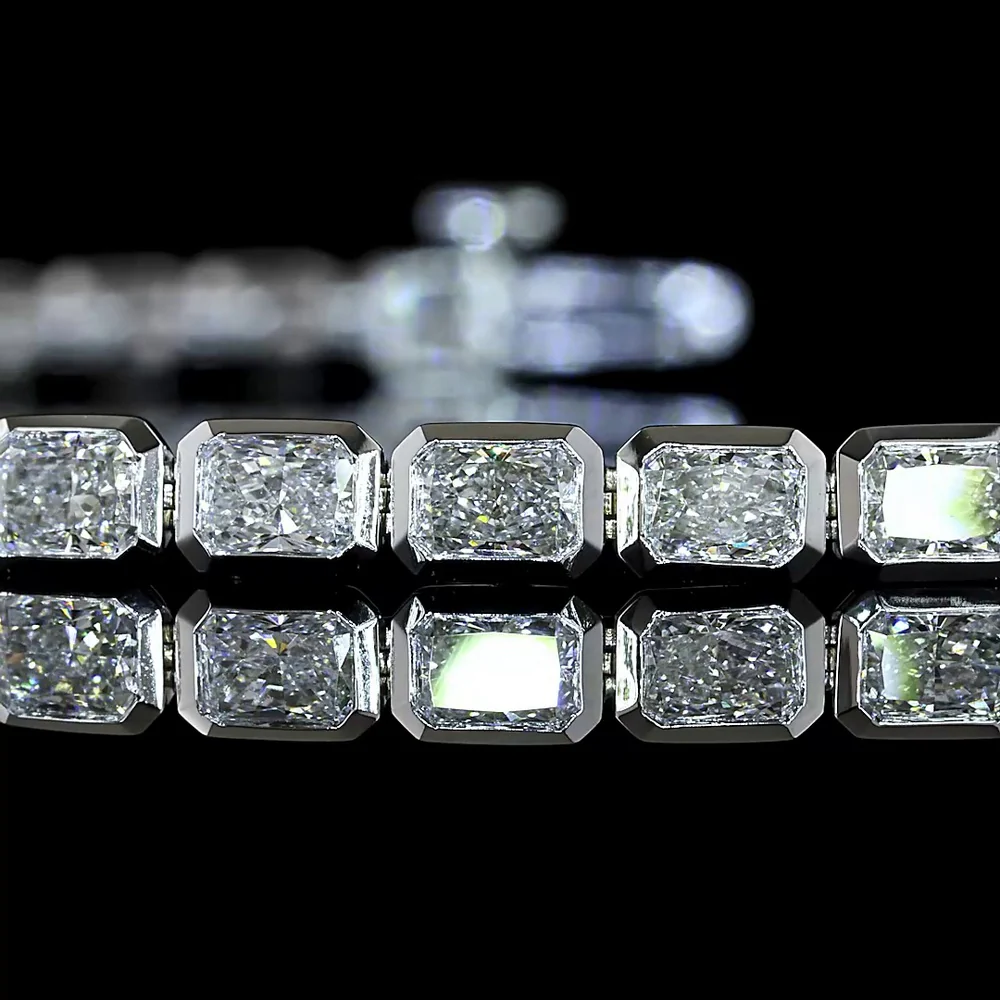 14K White Gold East-West Tennis Bracelet with Bezel Set Radiant Cut Lab Diamonds - 4.82 Total Carat Weight, E-F Color, VS1 Clarity - Covaloro Fine Jewelry - Image 2