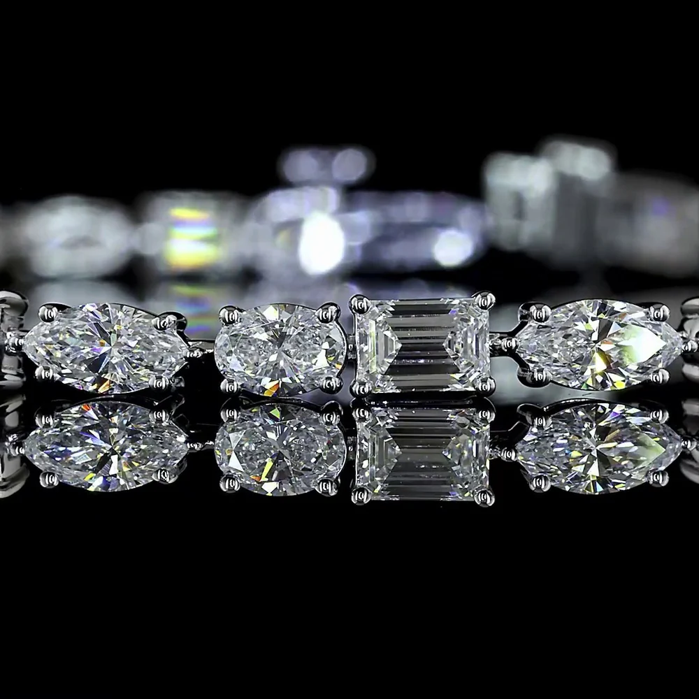 14K White Gold East-West Tennis Bracelet with Emerald, Marquise, and Oval Lab Diamonds - 6.11 Carats Total Diamond Weight - Covaloro Fine Jewelry - Image 2