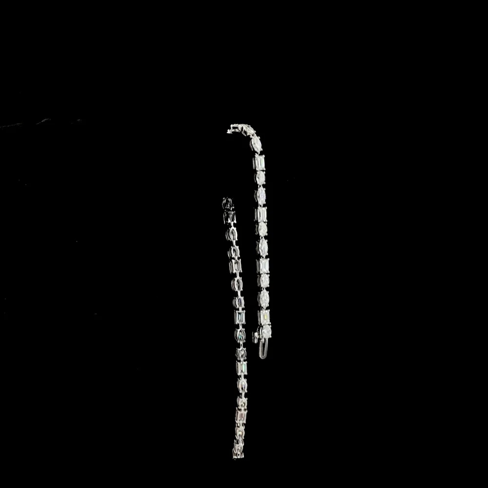 14K White Gold East-West Tennis Bracelet with Emerald, Marquise, and Oval Lab Diamonds - 6.11 Carats Total Diamond Weight - Covaloro Fine Jewelry - Image 3