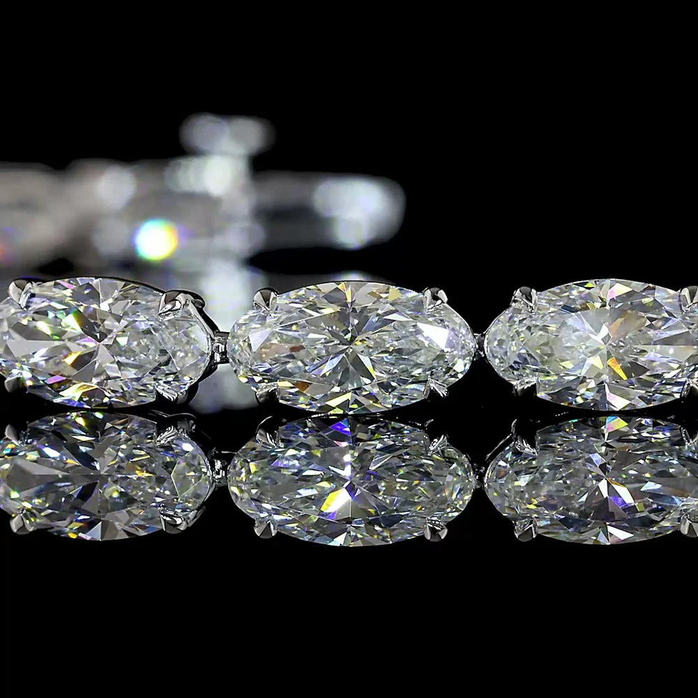14K White Gold East-West Tennis Bracelet with Moval Cut Lab Grown Diamonds - 9.97 Carat Total Weight - Covaloro Fine Jewelry - Image 2