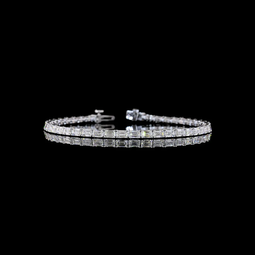 14K White Gold East-West Tennis Bracelet with Prong Set Emerald Cut Natural Diamonds - 7.21 Carat Total Weight - Covaloro Fine Jewelry