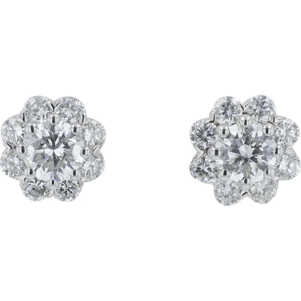 14K White Gold EFFY Diamond Cluster Flower Stud Earrings - 1.00 Carat Total Diamond Weight