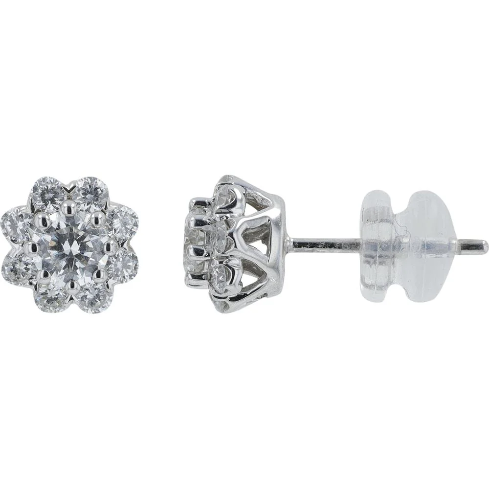 14K White Gold EFFY Diamond Cluster Flower Stud Earrings - 1.00 Carat Total Diamond Weight - Image 2