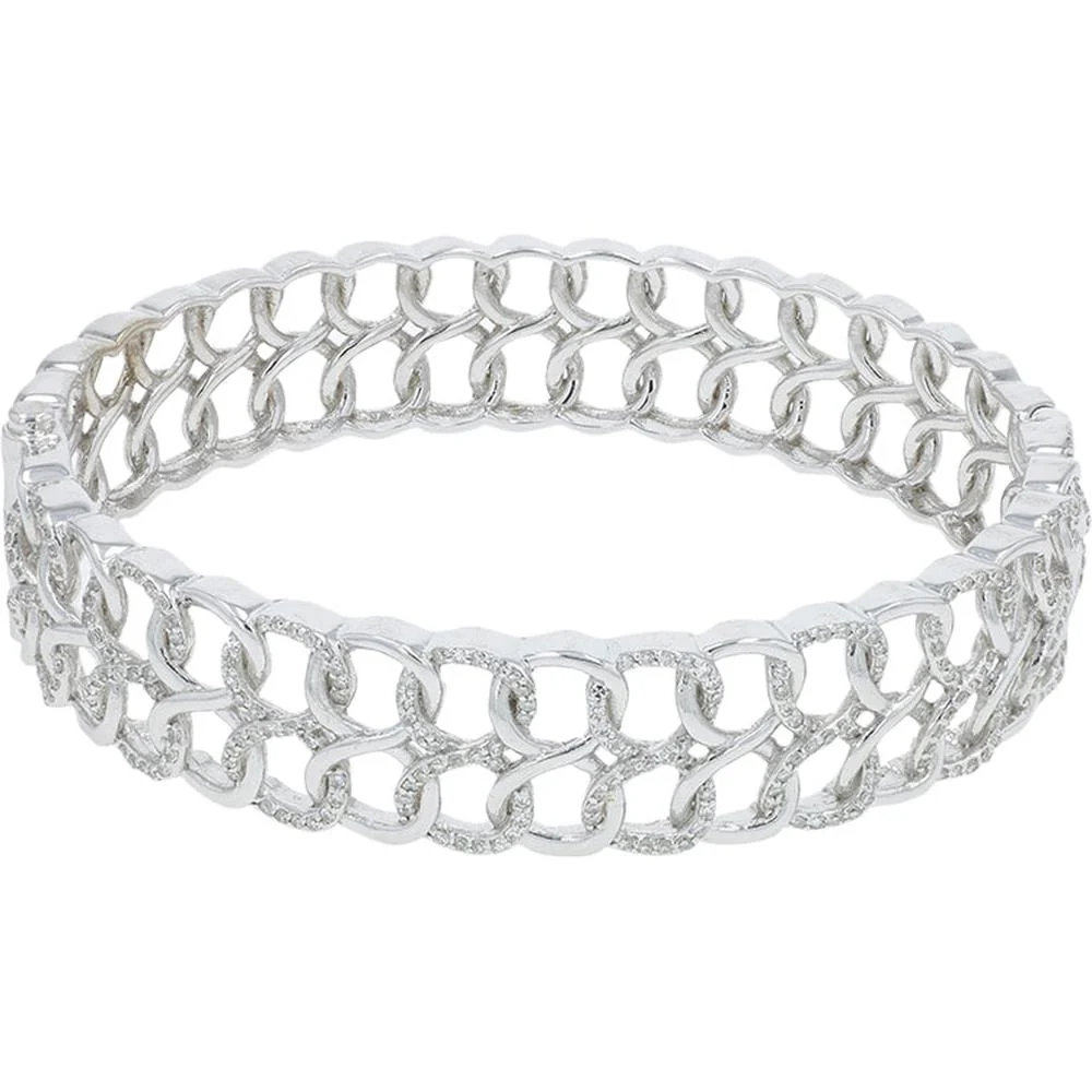 14K White Gold EFFY Diamond Link Bangle with Pavé - Set Round Diamonds - 1.16 Carat Total Diamond Weight - Image 2