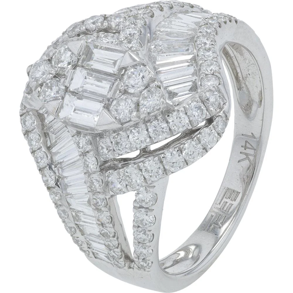14K White Gold EFFY Dome Ring with Round & Baguette Diamonds - 1.75 Carat Total Diamond Weight