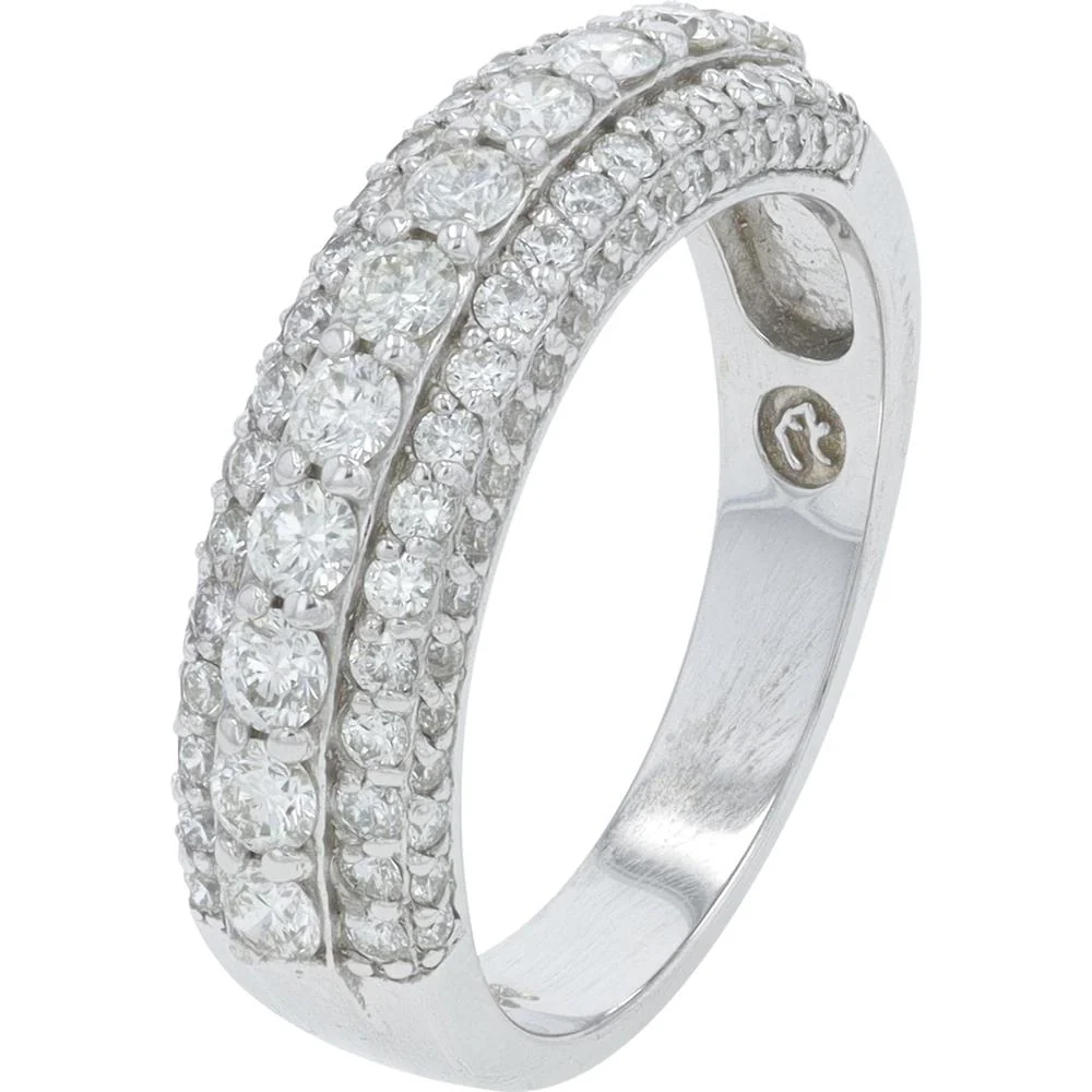 14K White Gold EFFY Multi - Row Diamond Band Ring - 1.10 Carat Total Diamond Weight