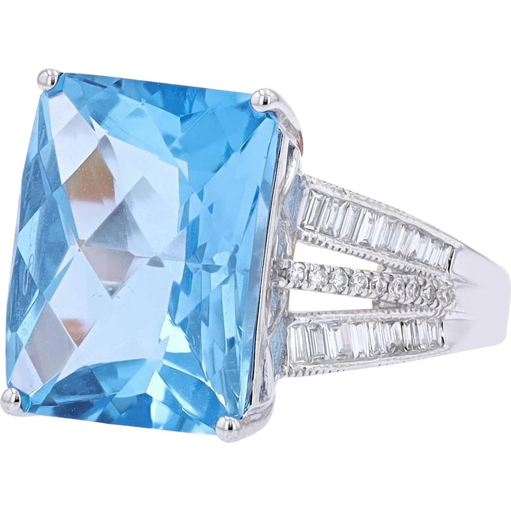 14K White Gold EFFY Statement Ring with Emerald - Cut Swiss Blue Topaz - 11.85 Carat and Diamond Accents - 0.41 Carat Total Diamond Weight - Image 2