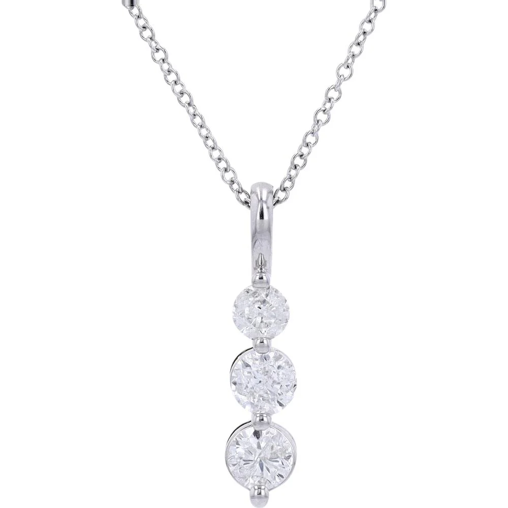 14K White Gold EFFY Three - Stone Vertical Pendant with Round Diamonds - 0.98 Carat Total Diamond Weight