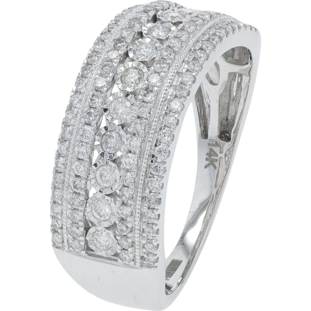 14K White Gold EFFY Wide Band Ring with Pavé - Set Round Diamonds - 0.50 Carat Total Diamond Weight