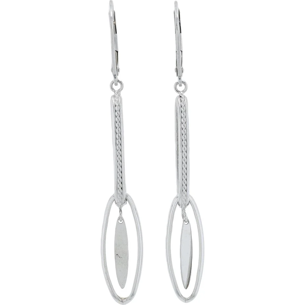 14K White Gold Elegant Oval Link Drop Earrings - Minimalist Design