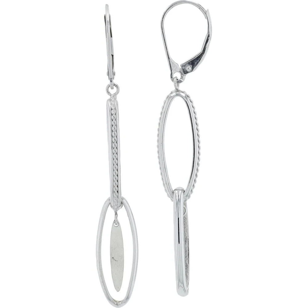 14K White Gold Elegant Oval Link Drop Earrings - Minimalist Design - Image 2