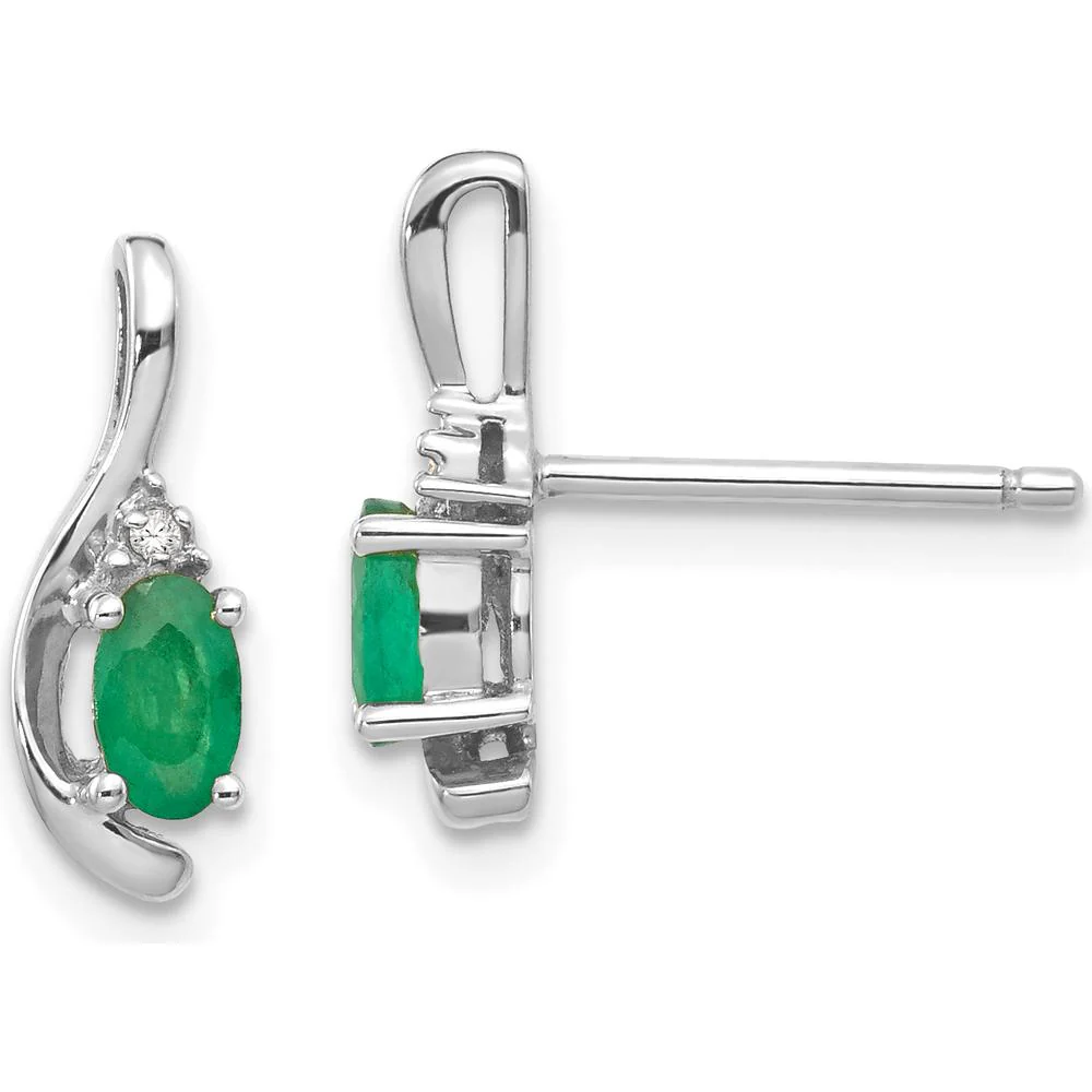 14K White Gold Emerald and Diamond Drop Earrings with Prong Set Oval Emeralds - 0.293 Carat Total Emerald Weight, 0.005 Carat Total Diamond Weight by Oro Pregiato