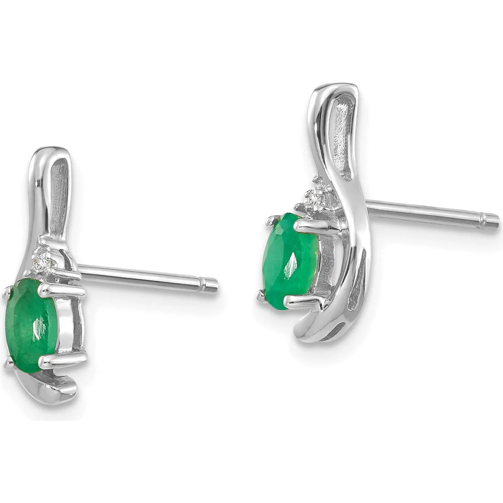 14K White Gold Emerald and Diamond Drop Earrings with Prong Set Oval Emeralds - 0.293 Carat Total Emerald Weight, 0.005 Carat Total Diamond Weight by Oro Pregiato - Image 2