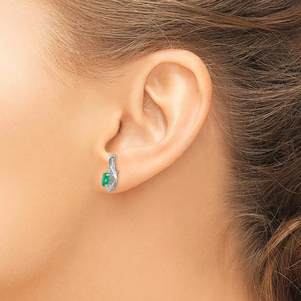14K White Gold Emerald and Diamond Drop Earrings with Prong Set Oval Emeralds - 0.293 Carat Total Emerald Weight, 0.005 Carat Total Diamond Weight by Oro Pregiato - Image 3