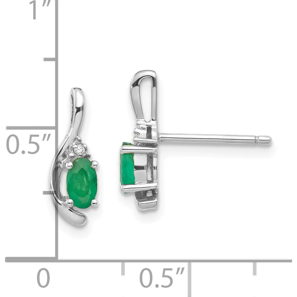 14K White Gold Emerald and Diamond Drop Earrings with Prong Set Oval Emeralds - 0.293 Carat Total Emerald Weight, 0.005 Carat Total Diamond Weight by Oro Pregiato - Image 4