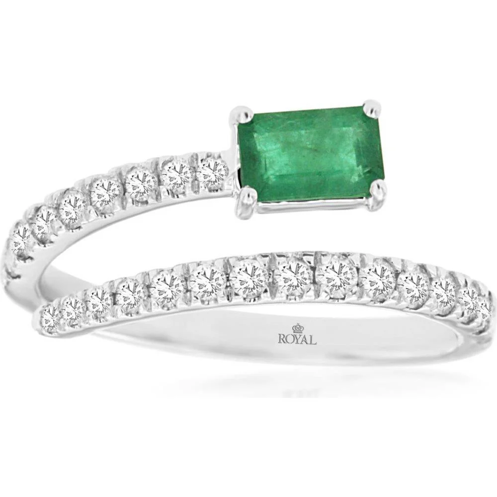 14K White Gold Emerald & Diamond Ring - 1.00 Carat Total Gemstone Weight - Royal Jewelry