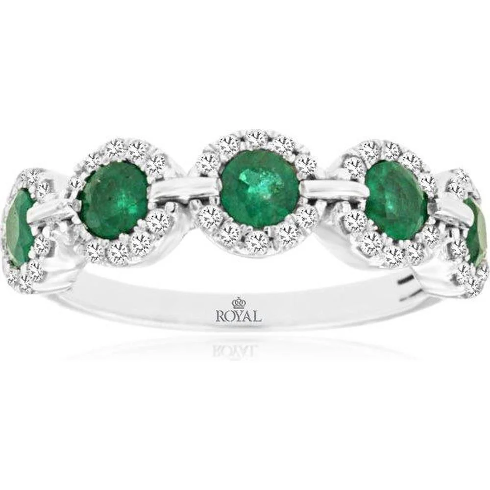 14K White Gold Emerald & Diamond Ring - 1.07 Carats Total Gemstone Weight - Royal Jewelry