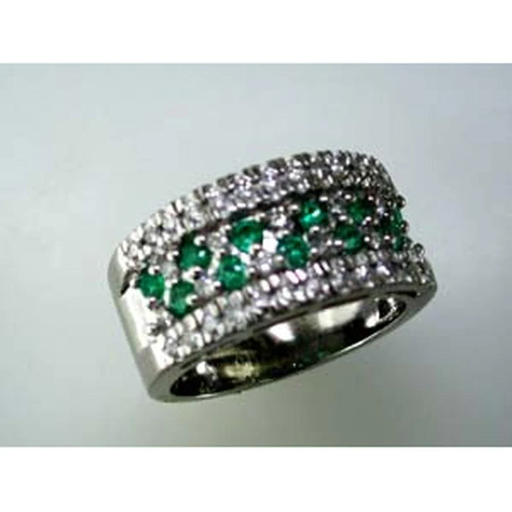 14K White Gold Emerald & Diamond Ring with Round Emeralds and Diamonds - 1.00 Carat Total Gem Weight - Royal Jewelry