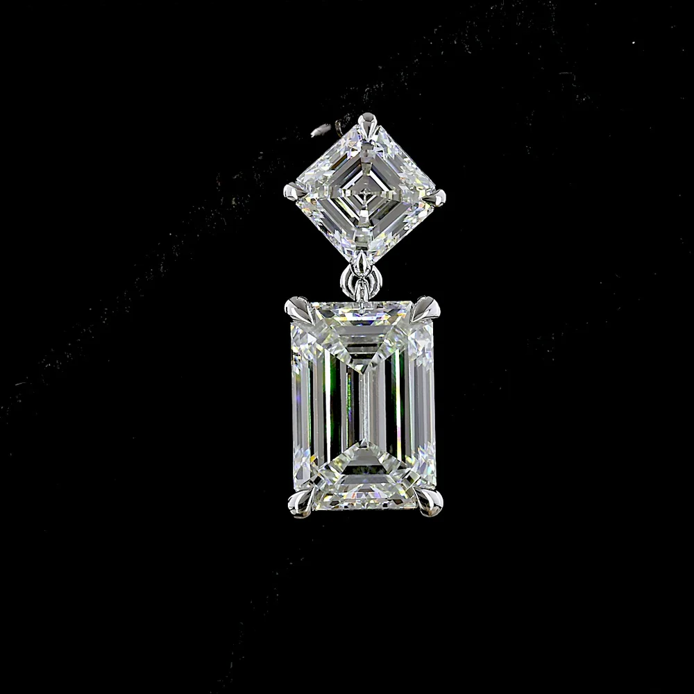 14K White Gold Emerald Cut and Asscher Cut Lab Diamond Hanging Earrings - 8.21 Carats Total Diamond Weight - Covaloro Fine Jewelry - Image 2