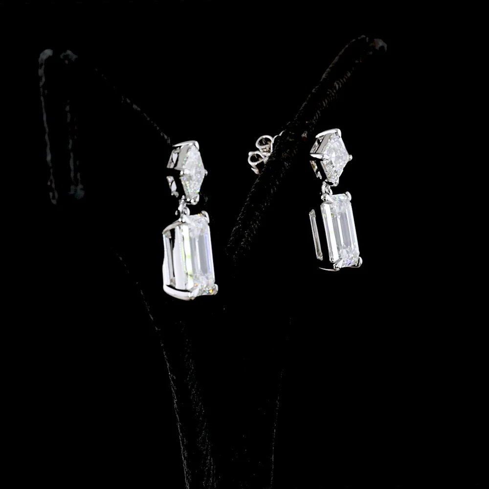 14K White Gold Emerald Cut and Asscher Cut Lab Diamond Hanging Earrings - 8.21 Carats Total Diamond Weight - Covaloro Fine Jewelry - Image 3