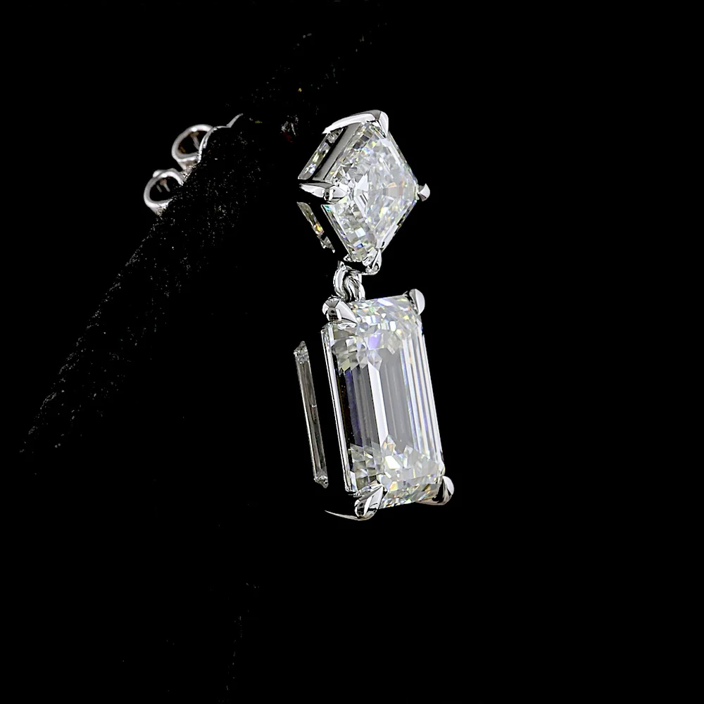 14K White Gold Emerald Cut and Asscher Cut Lab Diamond Hanging Earrings - 8.21 Carats Total Diamond Weight - Covaloro Fine Jewelry - Image 4