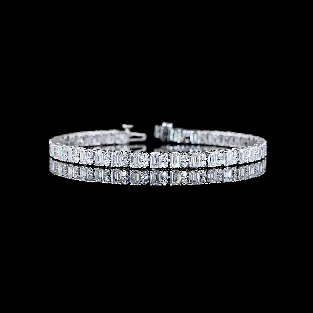 14K White Gold Emerald Cut and Round Diamond Tennis Bracelet - 8.94 Carat Total Weight Lab Grown Diamonds - Covaloro Fine Jewelry