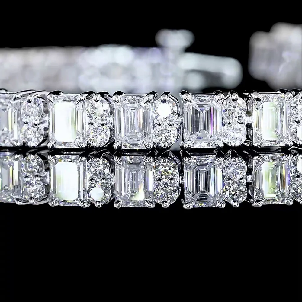 14K White Gold Emerald Cut and Round Diamond Tennis Bracelet - 8.94 Carat Total Weight Lab Grown Diamonds - Covaloro Fine Jewelry - Image 2