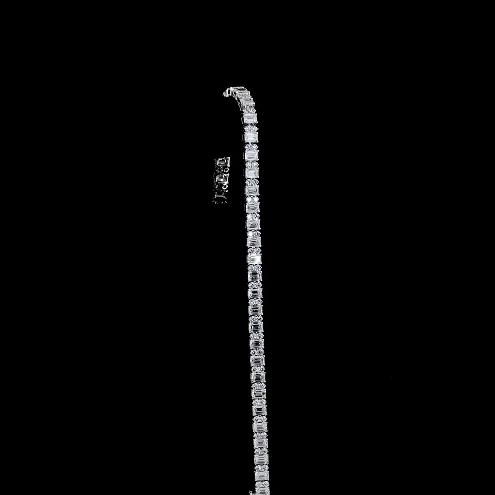 14K White Gold Emerald Cut and Round Diamond Tennis Bracelet - 8.94 Carat Total Weight Lab Grown Diamonds - Covaloro Fine Jewelry - Image 3