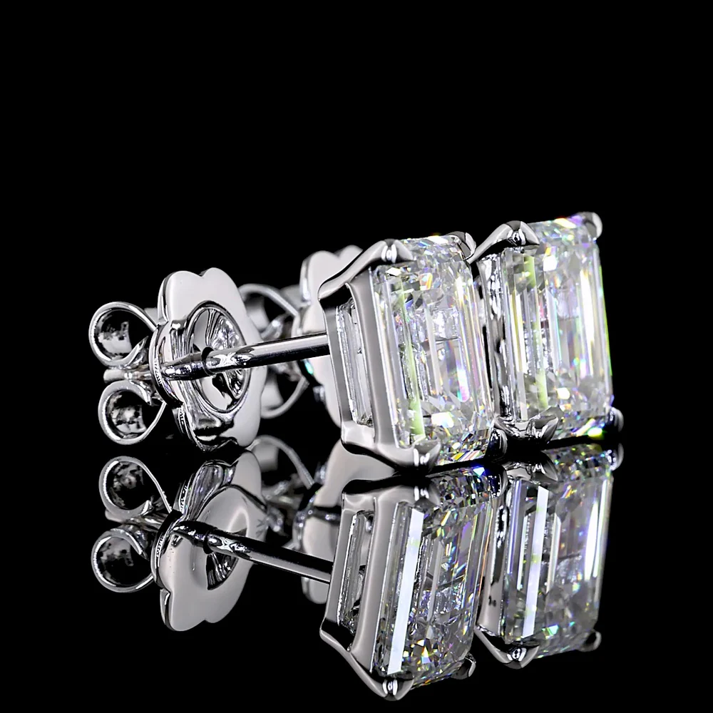 14K White Gold Emerald Cut Diamond Martini Stud Earrings - Lab Grown E-F VVS2 - 3.03 Total Carat Weight - Covaloro Fine Jewelry