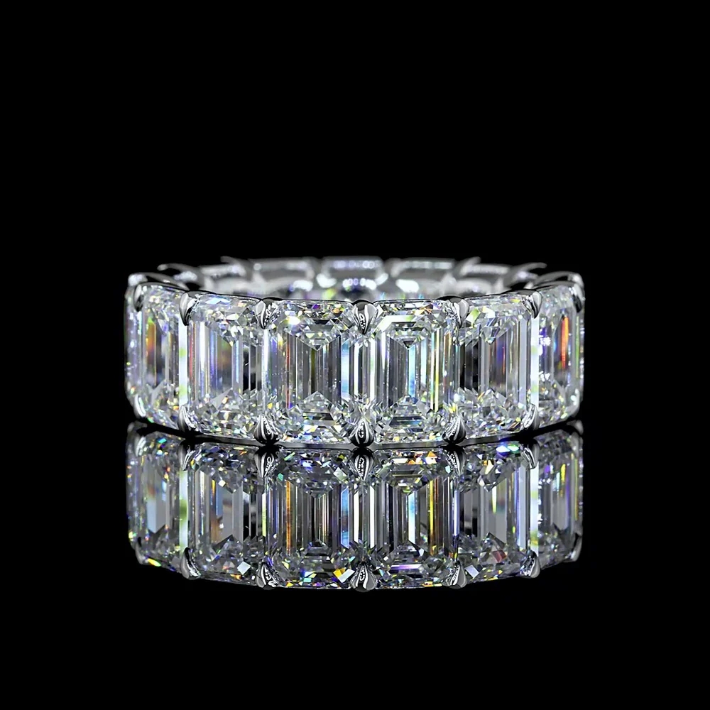 14K White Gold Emerald Cut Eternity Band with 15 Prong Set Lab Diamonds - 13.56 Carat Total Weight, E-F Color, VS Clarity - Covaloro Fine Jewelry