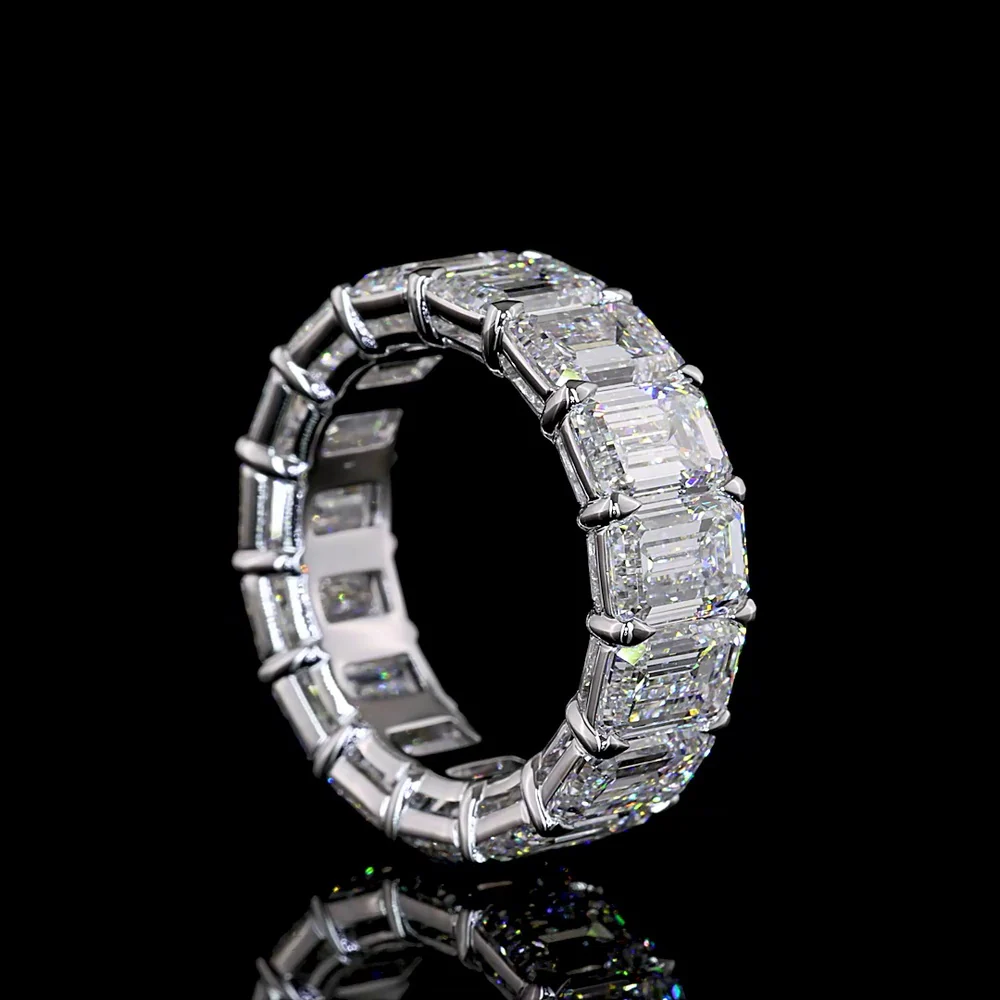 14K White Gold Emerald Cut Eternity Band with 15 Prong Set Lab Diamonds - 13.56 Carat Total Weight, E-F Color, VS Clarity - Covaloro Fine Jewelry - Image 3