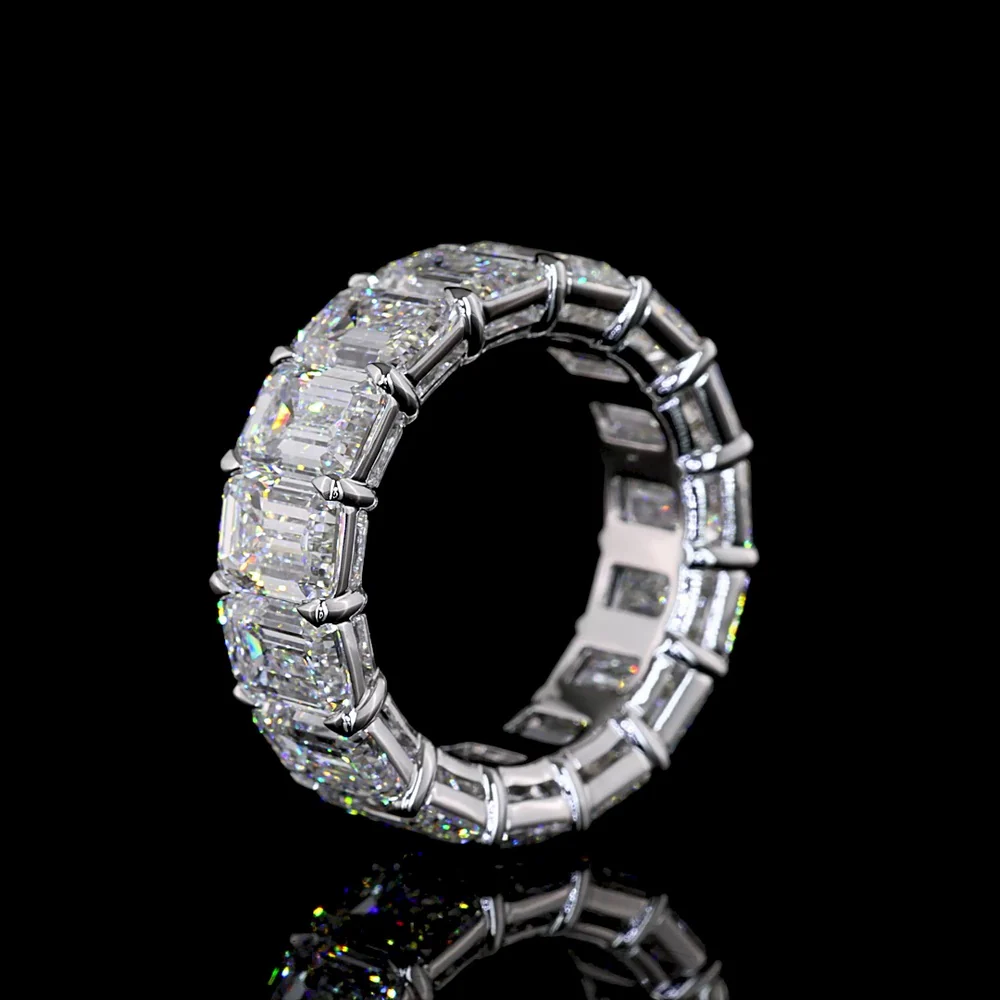 14K White Gold Emerald Cut Eternity Band with 15 Prong Set Lab Diamonds - 13.56 Carat Total Weight, E-F Color, VS Clarity - Covaloro Fine Jewelry - Image 4