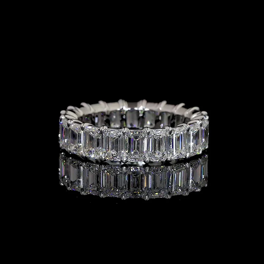 14K White Gold Emerald Cut Eternity Band with Prong Set Lab Diamonds - 6.44 Carats Total Diamond Weight - Covaloro Fine Jewelry