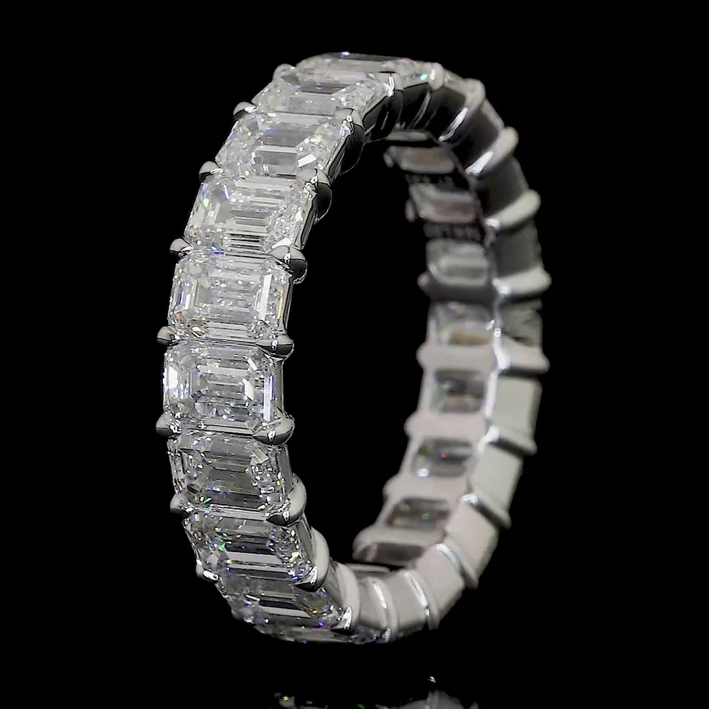 14K White Gold Emerald Cut Eternity Band with Prong Set Lab Diamonds - 6.44 Carats Total Diamond Weight - Covaloro Fine Jewelry - Image 4