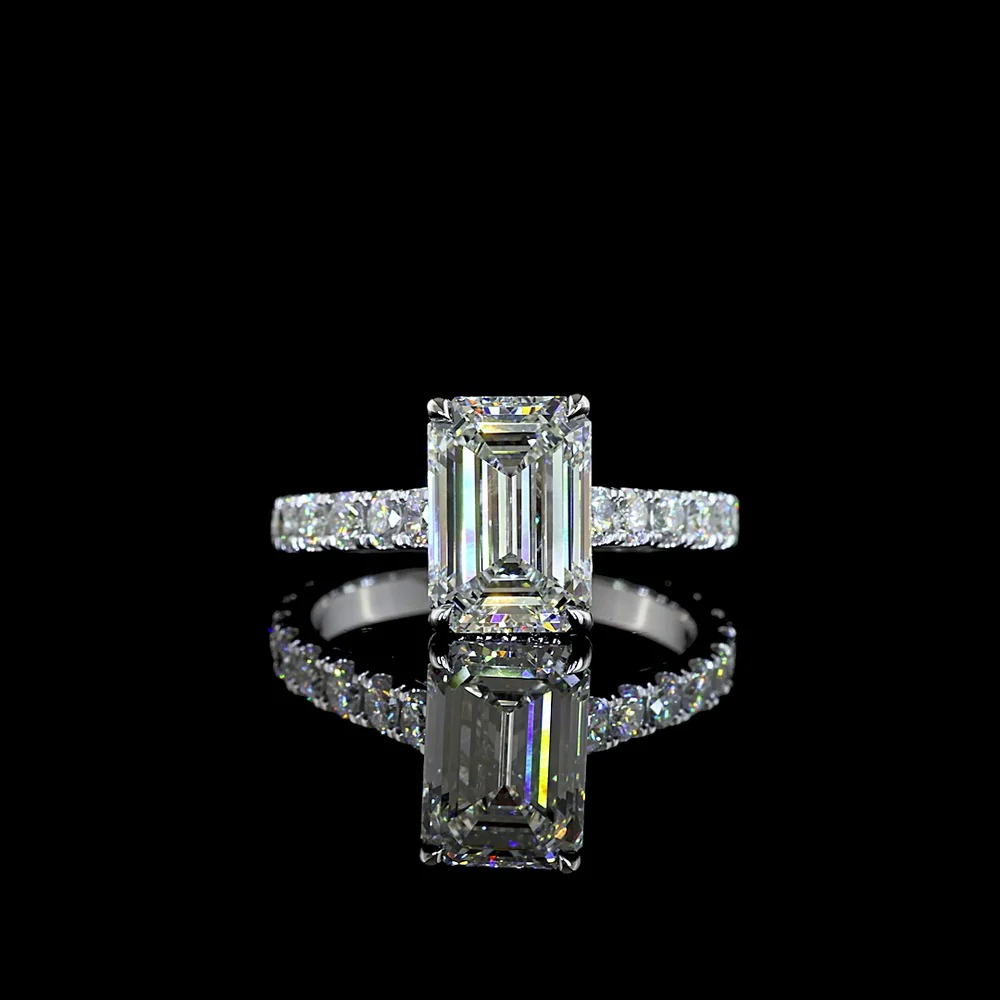 14K White Gold Emerald Cut Hidden Halo Engagement Ring with Lab Diamond Center - 3.03 Carats Center, 4.09 Carats Total Diamond Weight - Covaloro Fine Jewelry