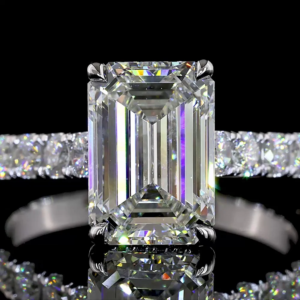 14K White Gold Emerald Cut Hidden Halo Engagement Ring with Lab Diamond Center - 3.03 Carats Center, 4.09 Carats Total Diamond Weight - Covaloro Fine Jewelry - Image 2