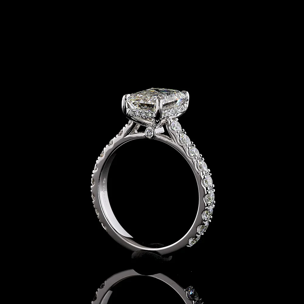 14K White Gold Emerald Cut Hidden Halo Engagement Ring with Lab Diamond Center - 3.03 Carats Center, 4.09 Carats Total Diamond Weight - Covaloro Fine Jewelry - Image 3